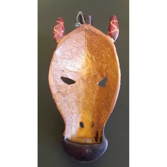 Hand Carved Wood Crafted 10" African Mask Wall Hanging Art Decor Giraffe Safari - Picture 6 of 6
